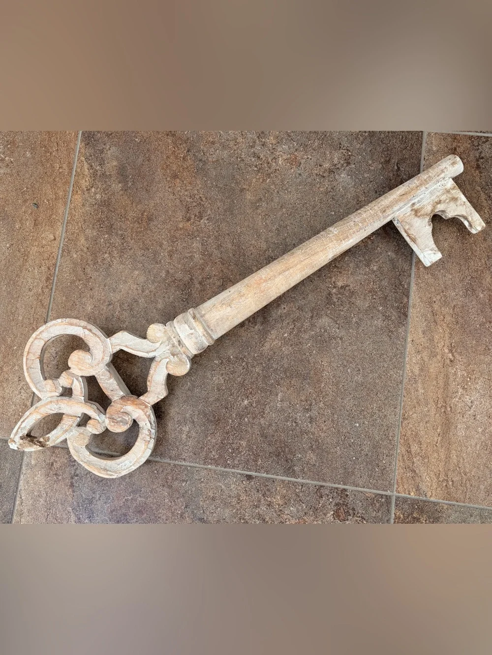 24’ Handcrafted Cream Wooden Wall Accent - Rustic Key Motif